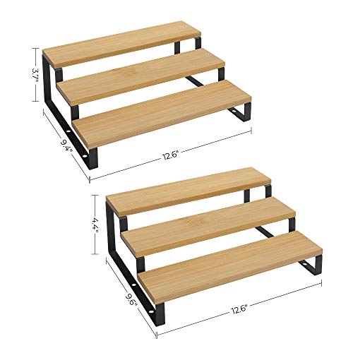 Bamboo Display Risers, Set of 2, 3 Tier Stand for Perfume, Spice Rack, Cupcake Holder I7524