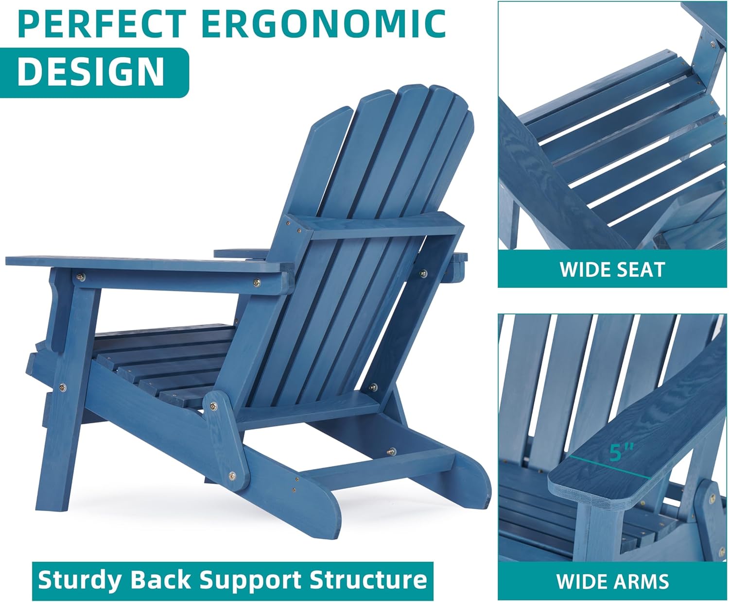 Oversize Wooden Folding Adirondack Chair for Patio Garden U2632