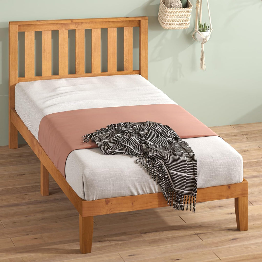 ZINUS Alexia Wood Platform Bed Frame with headboard / Solid Wood Foundation with Wood Slat Support / No Box Spring Needed / Easy Assembly, Rustic Pine, Twin