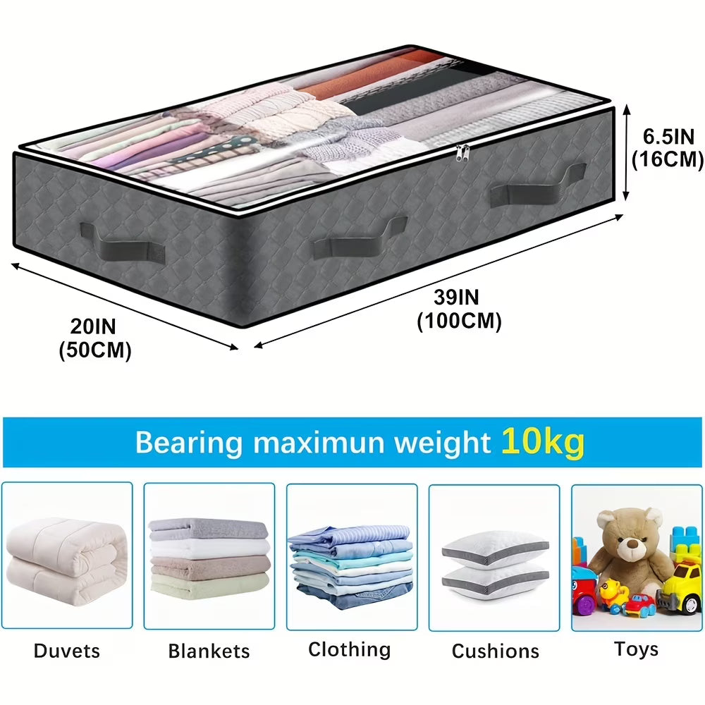 4 Pack Under Bed Storage Containers - Large Capacity Foldable Fabric Bins with Clear Window - Classic Rectangular, Multi-Purpose for Bedroom Organization &amp; Storage