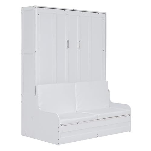Murphy Bed with Wardrobe, Foldable Wooden Bed Frame with Drawers and Shelves V440
