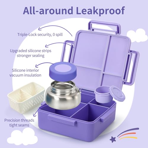 Kids Lunch Box with Thermos, 4 Compartments, Insulated, Drop-Proof, Dishwasher Safe I175