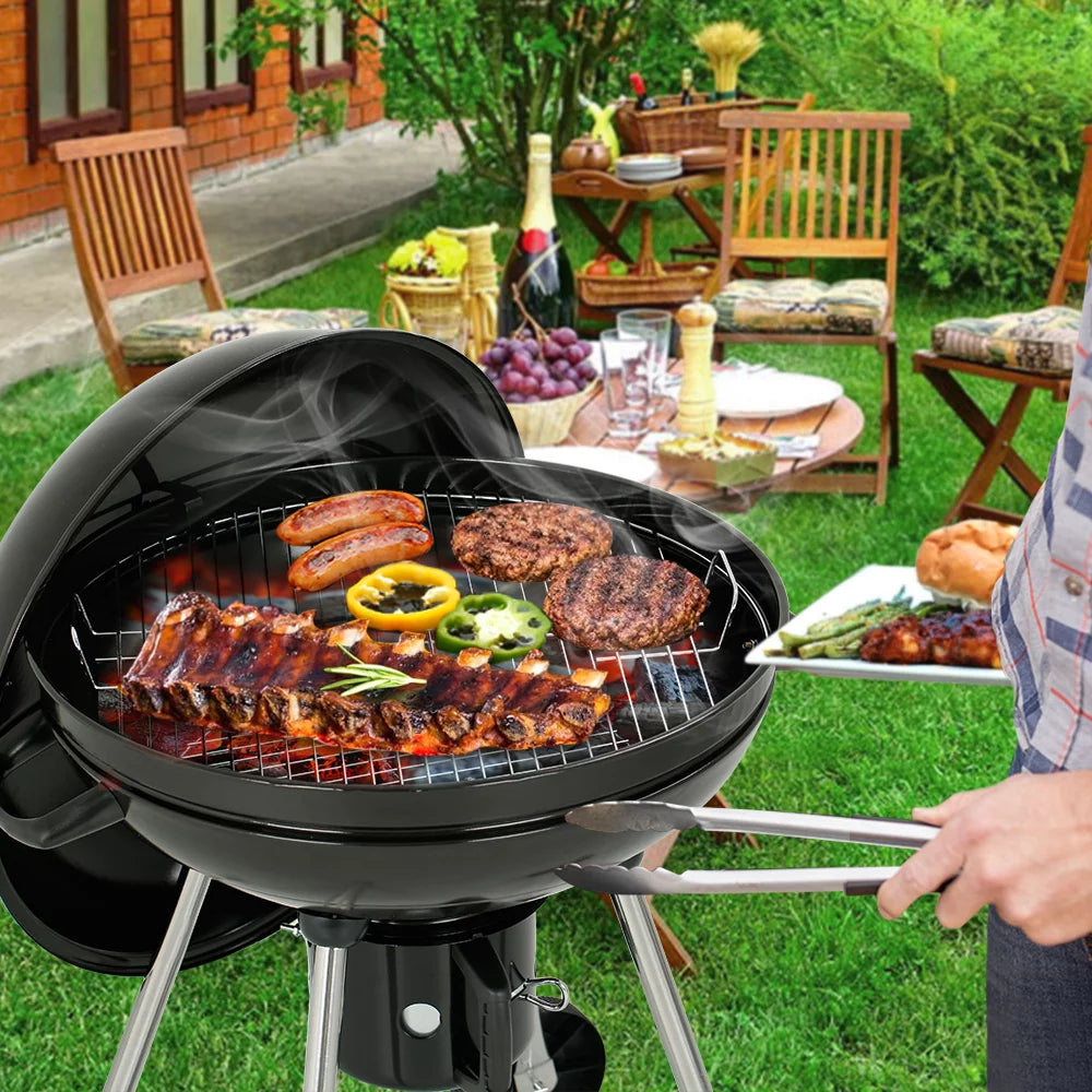 22" Round Portable Charcoal Kettle Grill with 2 Wheels, Black N78983