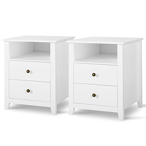 White Nightstands with Drawer - Set of 2 Modern Bedroom Night Stands O555181