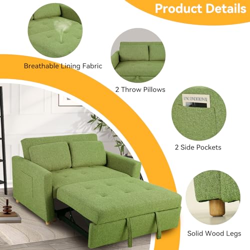49" 2-Seater Loveseat Futon Sofa, 3-in-1 Convertible Sofa Bed, Linen Fabric Sleeper Couch with Adjustable Backrest D96563