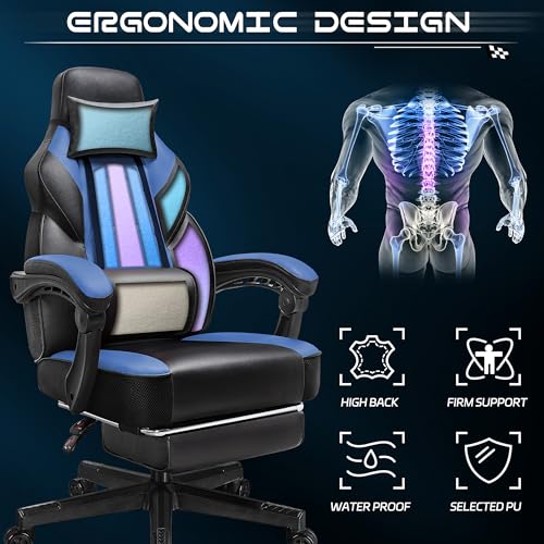 Gaming Chair with Footrest, Ergonomic Massage Lumbar Support, 400lb Capacity, Red A682