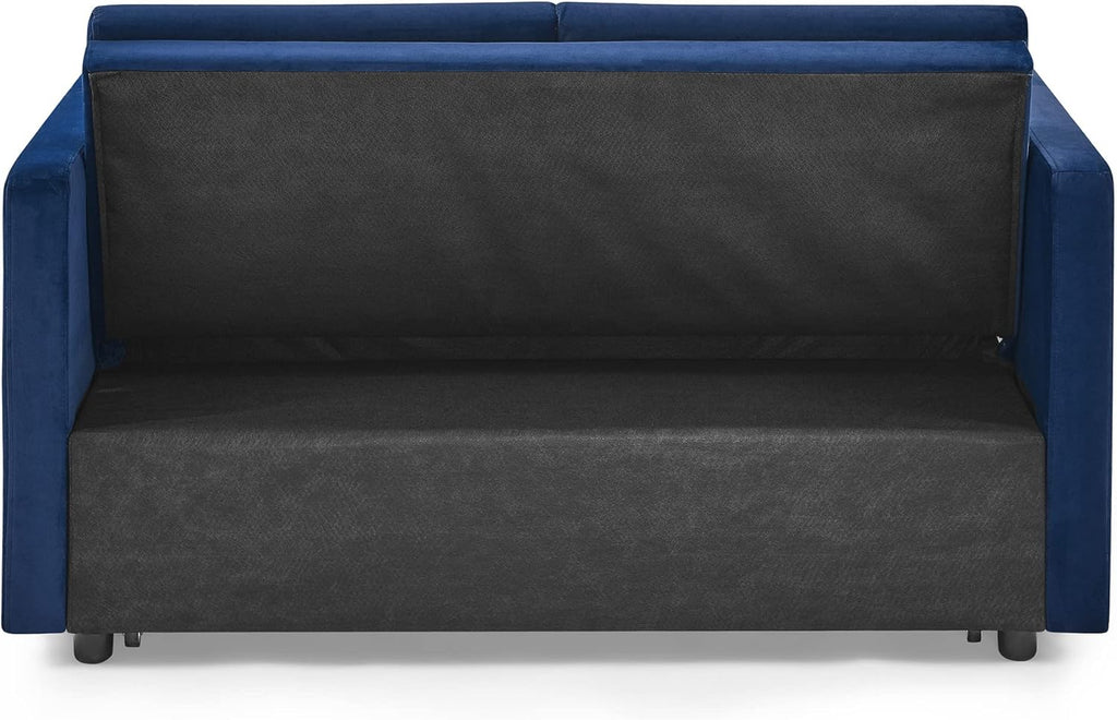 Futon Couch Pull Out Sleep, 2 Seater Convertible Sofa with Adjustable Backrest, Blue Velvet H50307