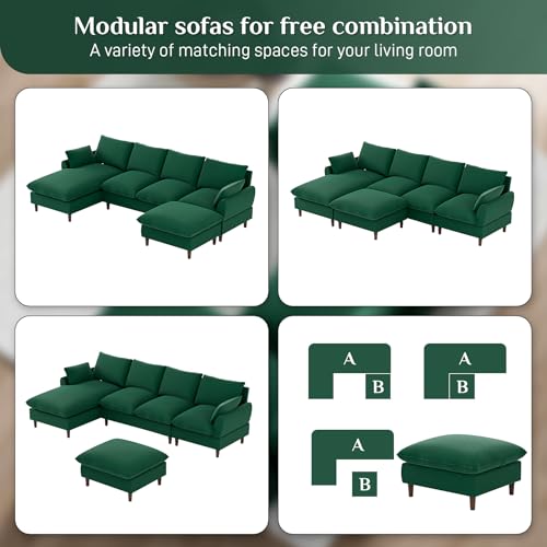 U Shaped Sectional Sofa with Ottoman, Cream White A712319