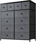 EnHomee 12 Drawer Dresser, Fabric Storage Tower for Bedroom, Hallway, Entryway, Closet, Tall Chest Organizer Unit with Fabric Bins, Metal Frame, Wood Top, Easy Pull Handle, Light Grey