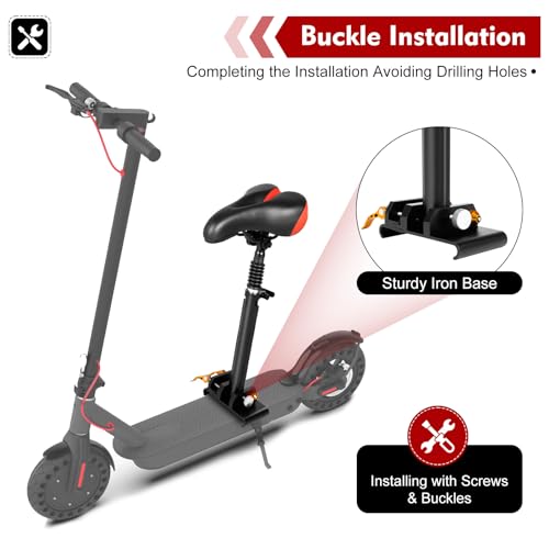 Electric Scooter Seat Saddle, Adjustable Height, Shock Absorbing, Black E494380