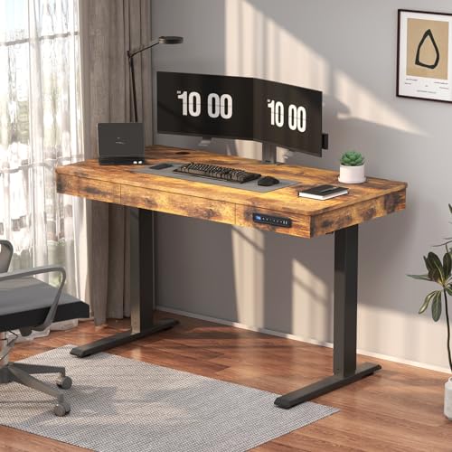 Height Adjustable Electric Standing Desk 48 x 24 Inches Sit Stand Desk Wood Workstation for Home Office J60263