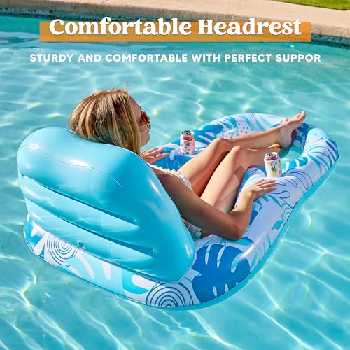 Inflatable Pool Lounger with Cup Holders and Foot Rest P202