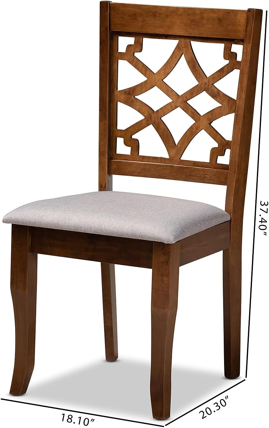 4-Piece Dining Chair Set, Grey Fabric and Walnut Brown Wood O928