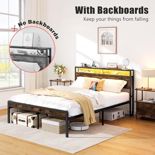 Vintage Brown Bed Frame with LED Light and Charging Station G33947