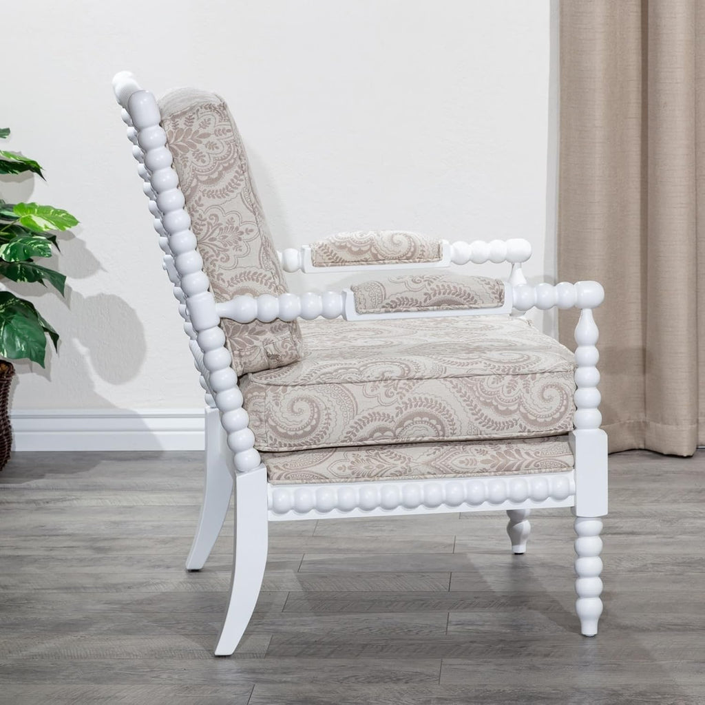 White Fabric Spindle Chair Y615