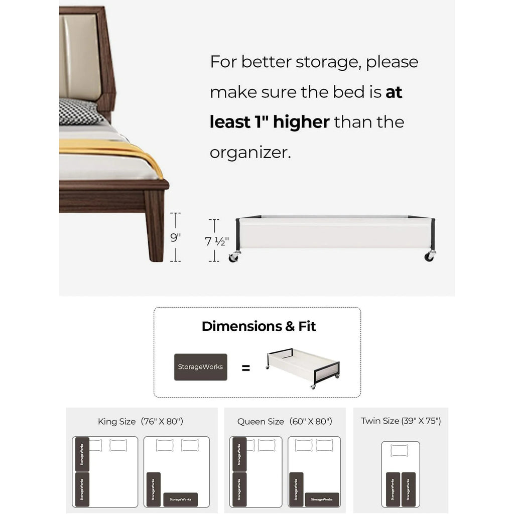 Under Bed Storage with Wheels, 2-Pack Metal Containers, 80L Y595