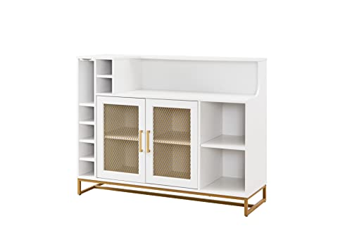 Wine Bar Cabinet with Wine Rack, 51" Home Bar Furniture, White D89361