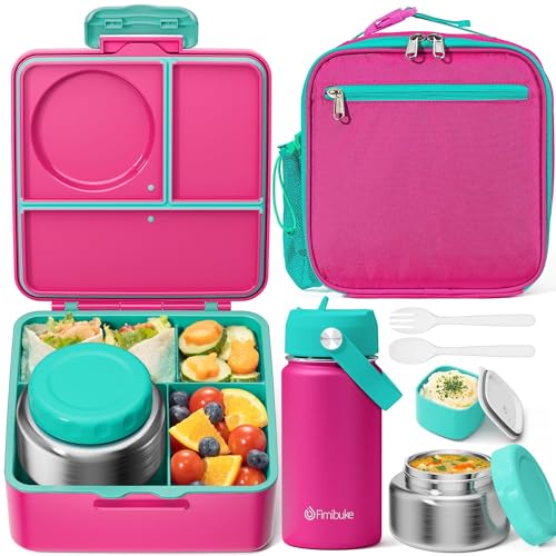 Bento Box for Kids Adults - Leakproof 3 Compartments Lunch Set with Thermos, Water Bottle, Lunch Bag & Cutlery C614861