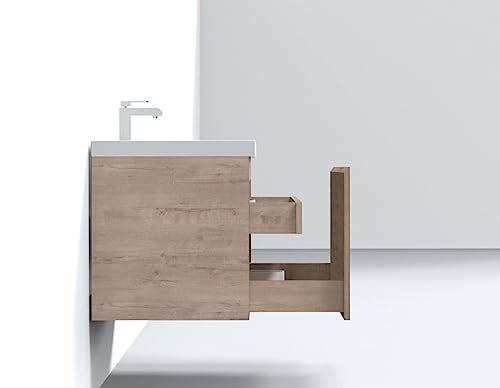 White Oak Bathroom Floating Vanity with Countertop and Sink, 72 Inch I50276