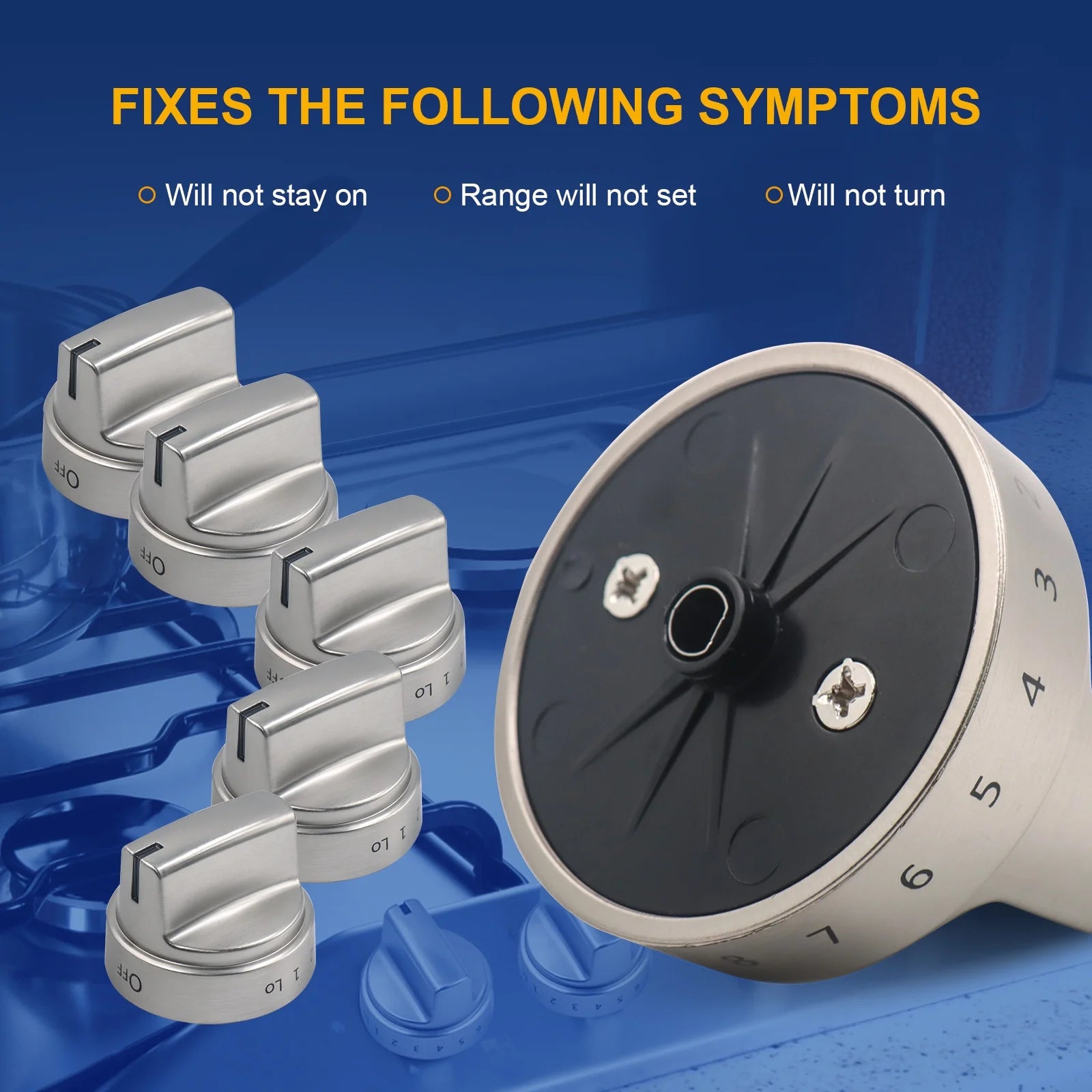 5 Packs Gas Stove Knobs Stainless Steel Range Burner Control J563