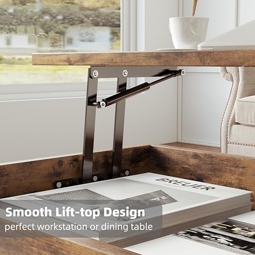 Lift Top Coffee Table 43 Inch Wooden with Hidden Storage P620