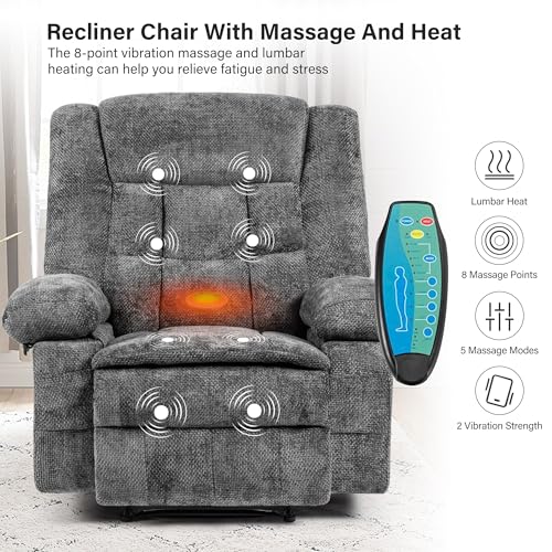Massage Recliner Chair with Heat, Breathable Fabric, Side Pockets, Dark Grey K71391