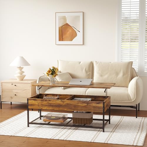 Lift Top Coffee Table 43 Inch Wooden with Hidden Storage P620