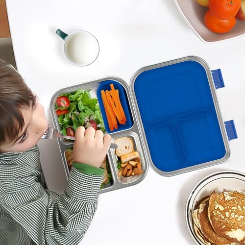 Stainless Steel Kids Bento Lunch Box, 3 Compartments, BPA-Free, Blue B157