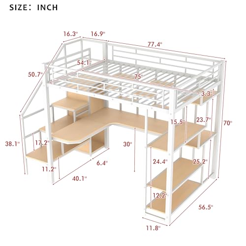 Metal Loft Bed with Storage Staircase and Desk V76393