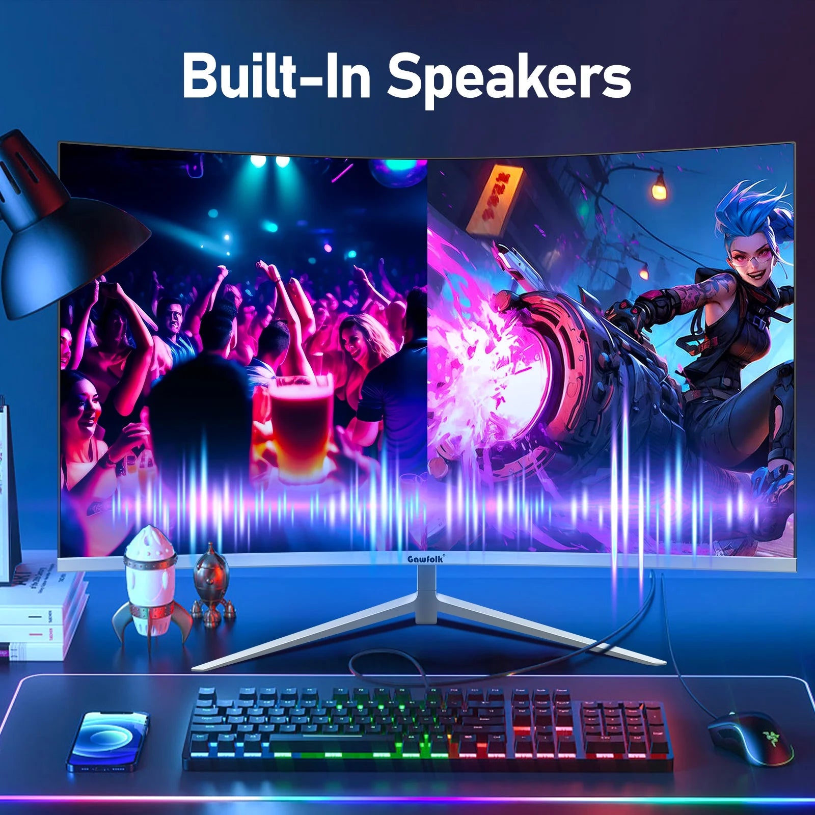 27 Inch Curved Monitor 100Hz FHD 1080P 1800R Frameless Built-in Speakers Z791067