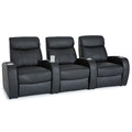 Seatcraft Rialto Home Theater Seating, Top Grain Leather, Living Room, Powered Recline, Black Cupholders, Row of 3, Black