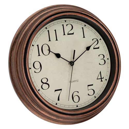 Retro Silent Non-Ticking Round Wall Clock, Battery Operated, 12 inch R149160