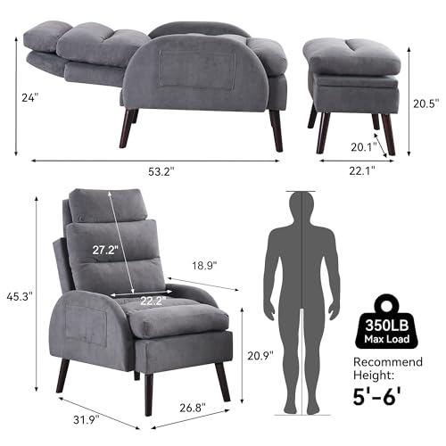 Velvet Lounge Chair with Ottoman and Adjustable Backrest, Beige V54243