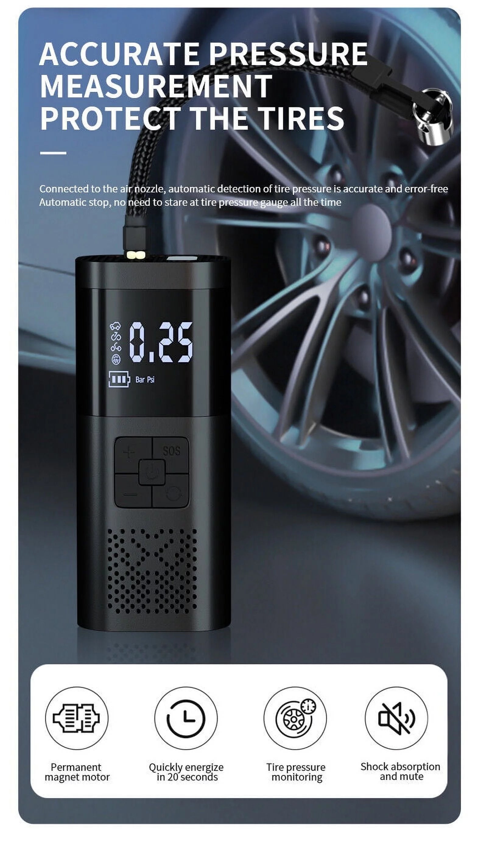 Portable 150PSI Digital Tire Inflator with LCD Air Pump Z589