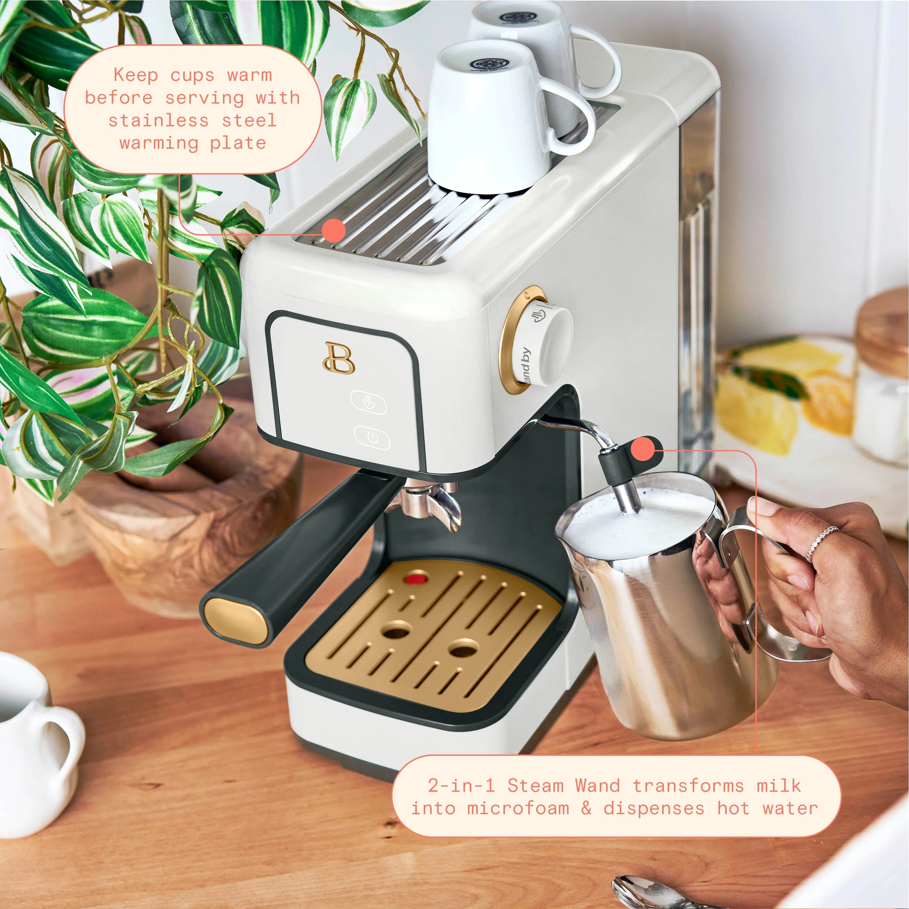 Slim Espresso Maker with 20-Bar Pressure, White B3796