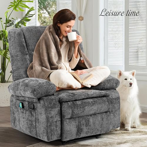 Massage Recliner Chair with Heat, Breathable Fabric, Side Pockets, Dark Grey K71391