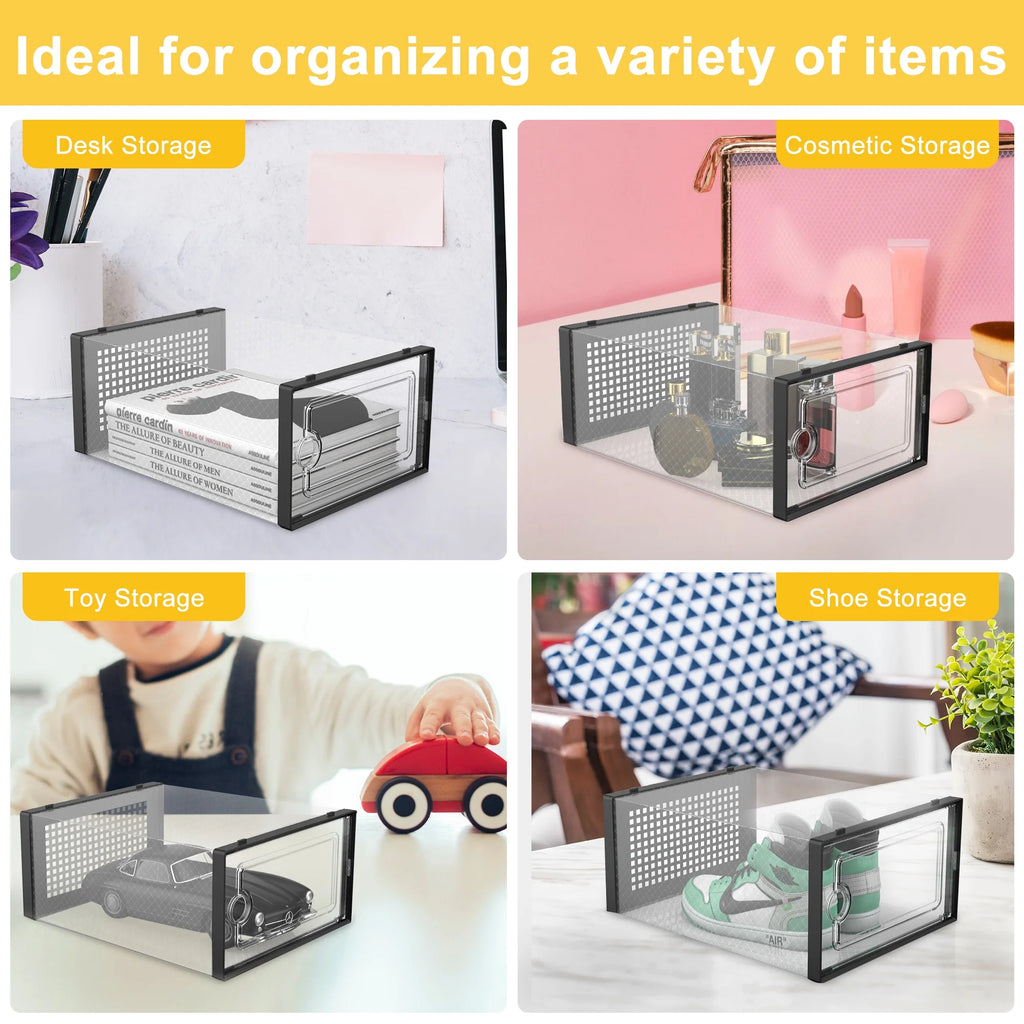Stackable Plastic Shoe Storage Box, 12 Pack, Black F98416