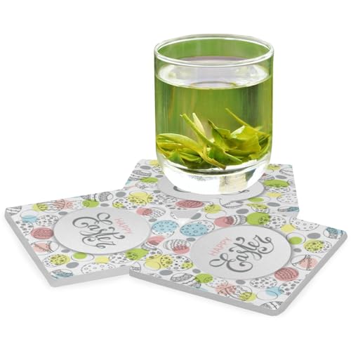 Easter Egg Square Coasters for Drinks, Absorbent Heat-Resistant Ceramic with Cork Base, 4 Pack U290045