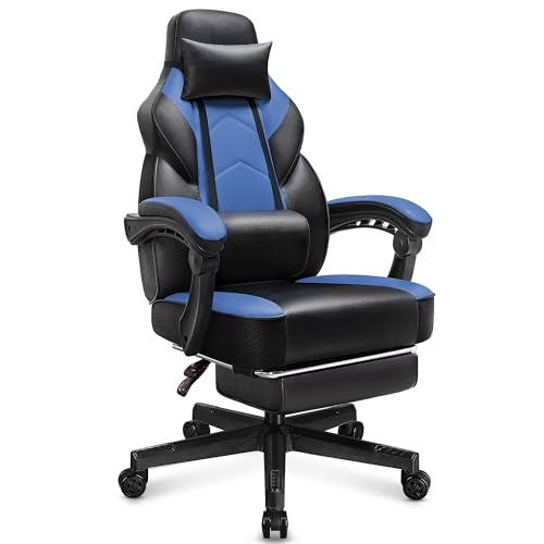 Gaming Chair with Footrest, Video Game Chair for Adults Ergonomic Big and Tall Computer Chair with Massage Lumbar Support 400lb Weight Capacity, Height Adjustable and 360° Swivel Seat (Red)