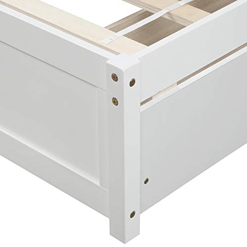 Twin Platform Bed with 2 Storage Drawers, Solid Wood Frame with Headboard H569756