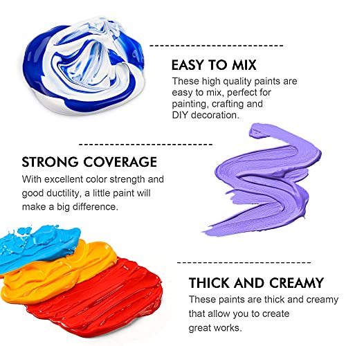 Acrylic Paint Set, 50 Colors, 2oz Bottles for Canvas Wood Ceramic Fabric C2672