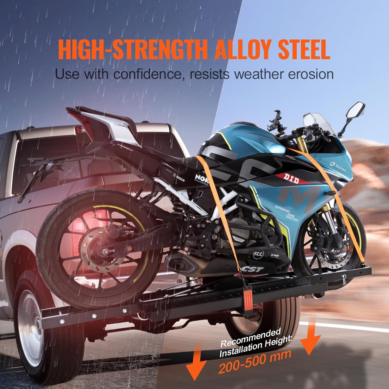 Motorcycle Carrier Hitch Mount with Loading Ramp, 600 LBS Capacity Y1449