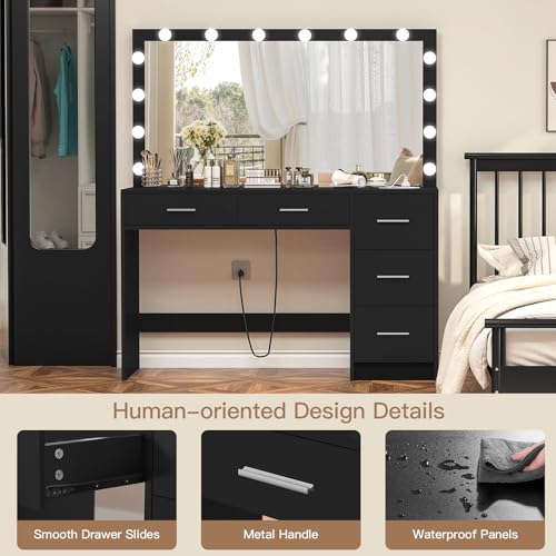 Vanity Desk with Lighted Mirror, 7 Drawers, 3 Lighting Colors, White X572
