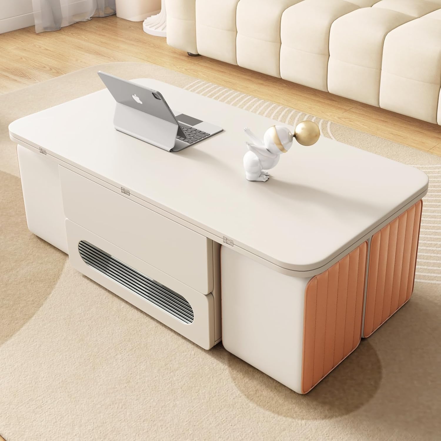 Lift Top Coffee Table with 4 Stools and Storage Drawers I8375