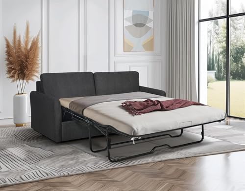 Sleeper Sofa Couch with Pullout Bed, Convertible Queen Size, Dark Grey H2839