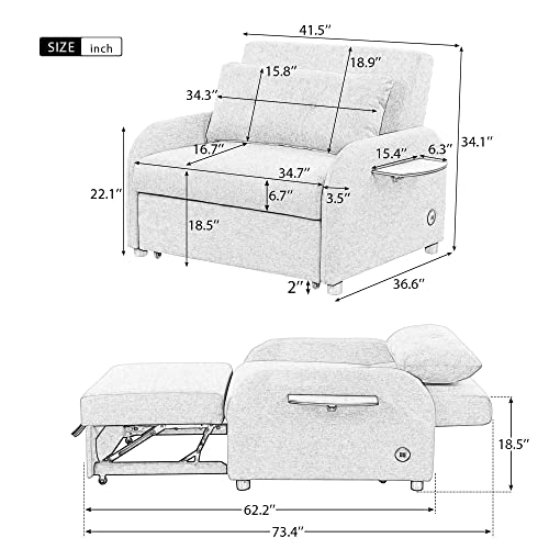 Pull Out Sleeper Chair Convertible Sofa Bed with Adjustable Backrest, Teal X453