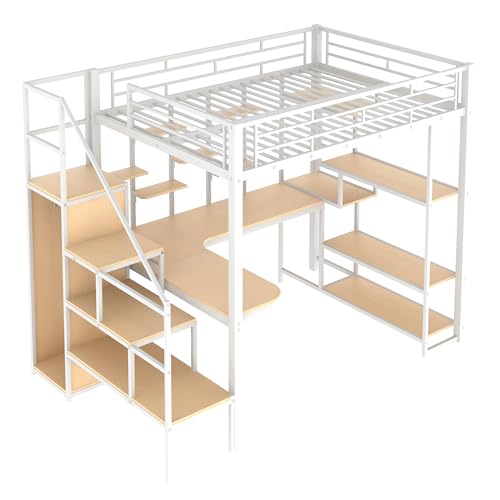 Metal Loft Bed with Storage Staircase and Desk V76393