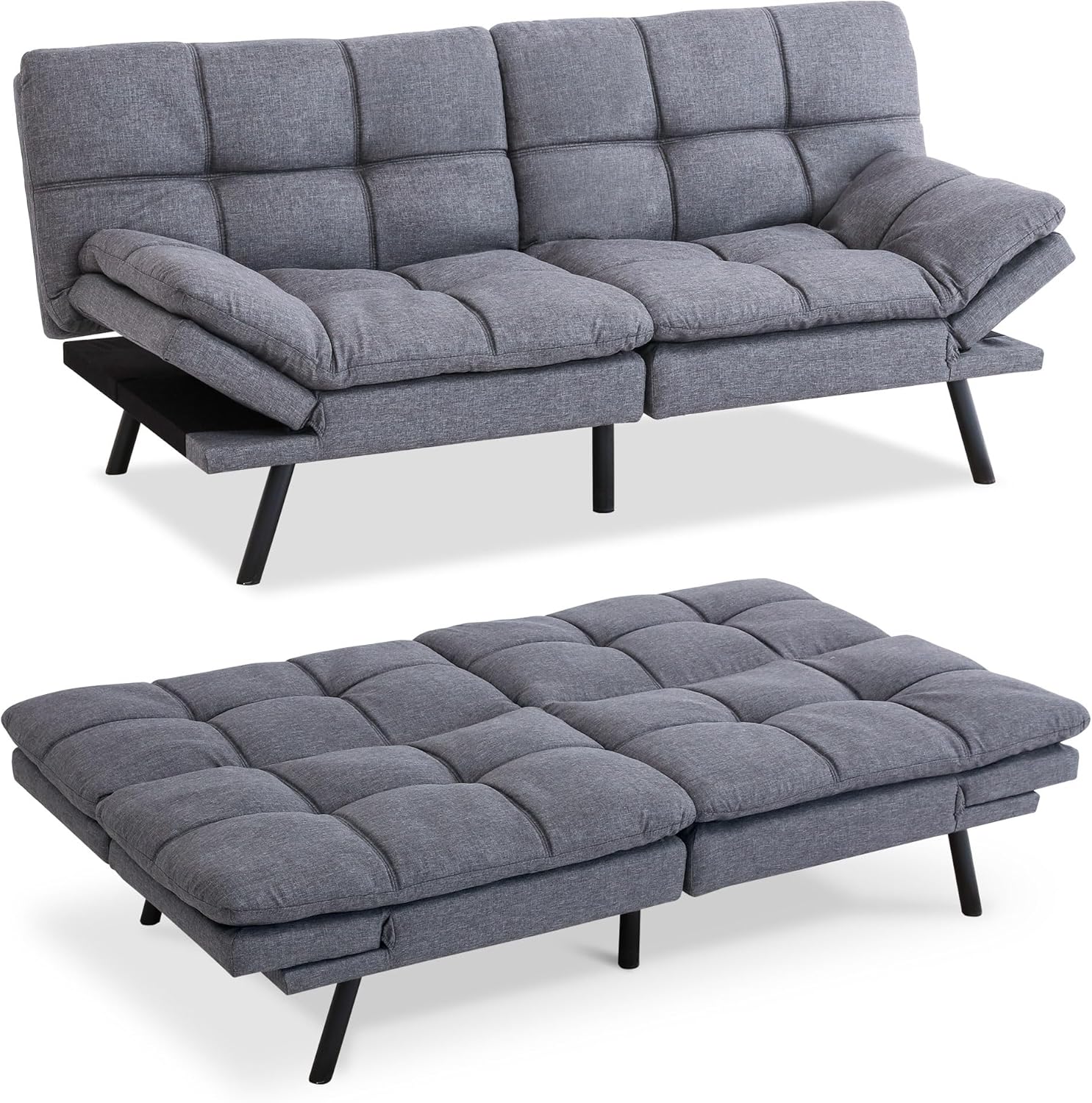 Convertible Futon Sofa Bed, Gray Memory Foam S89012