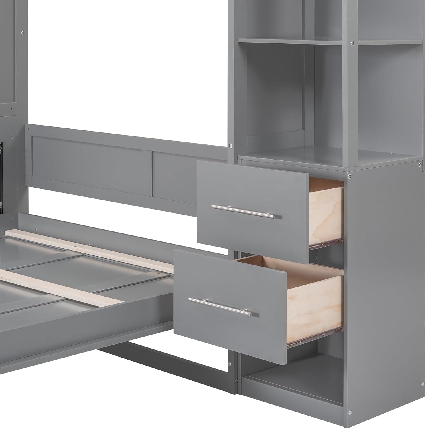 Queen Size Murphy Bed with Drawers and Storage Shelves X1054