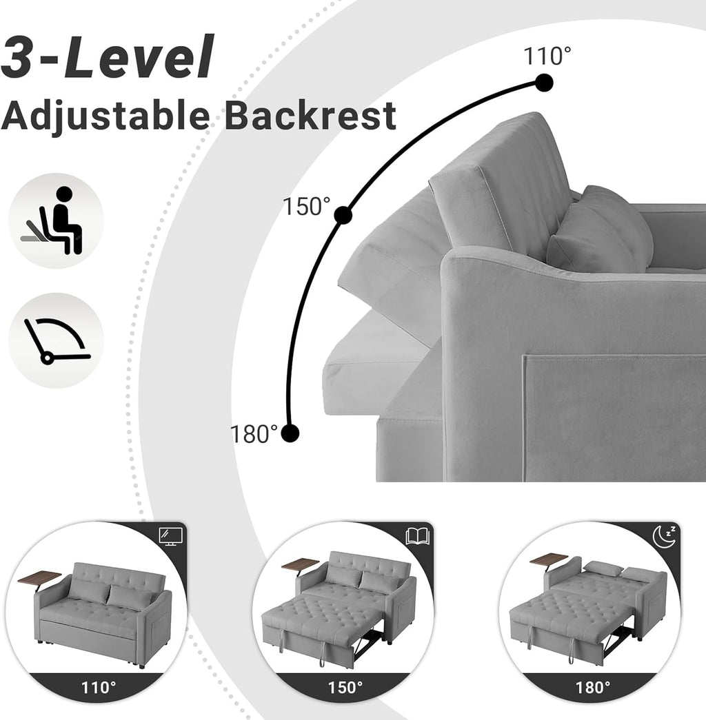 3-in-1 Convertible Sofa Bed with Adjustable Backrest and Storage, Gray V695